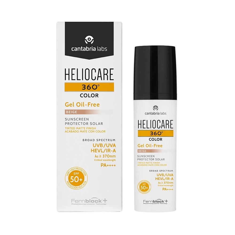 Heliocare 360 Color Gel Oil-Free Beige SPF 50+ box and bottle